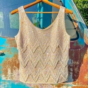 ivory hand-beaded sleeveless tank top